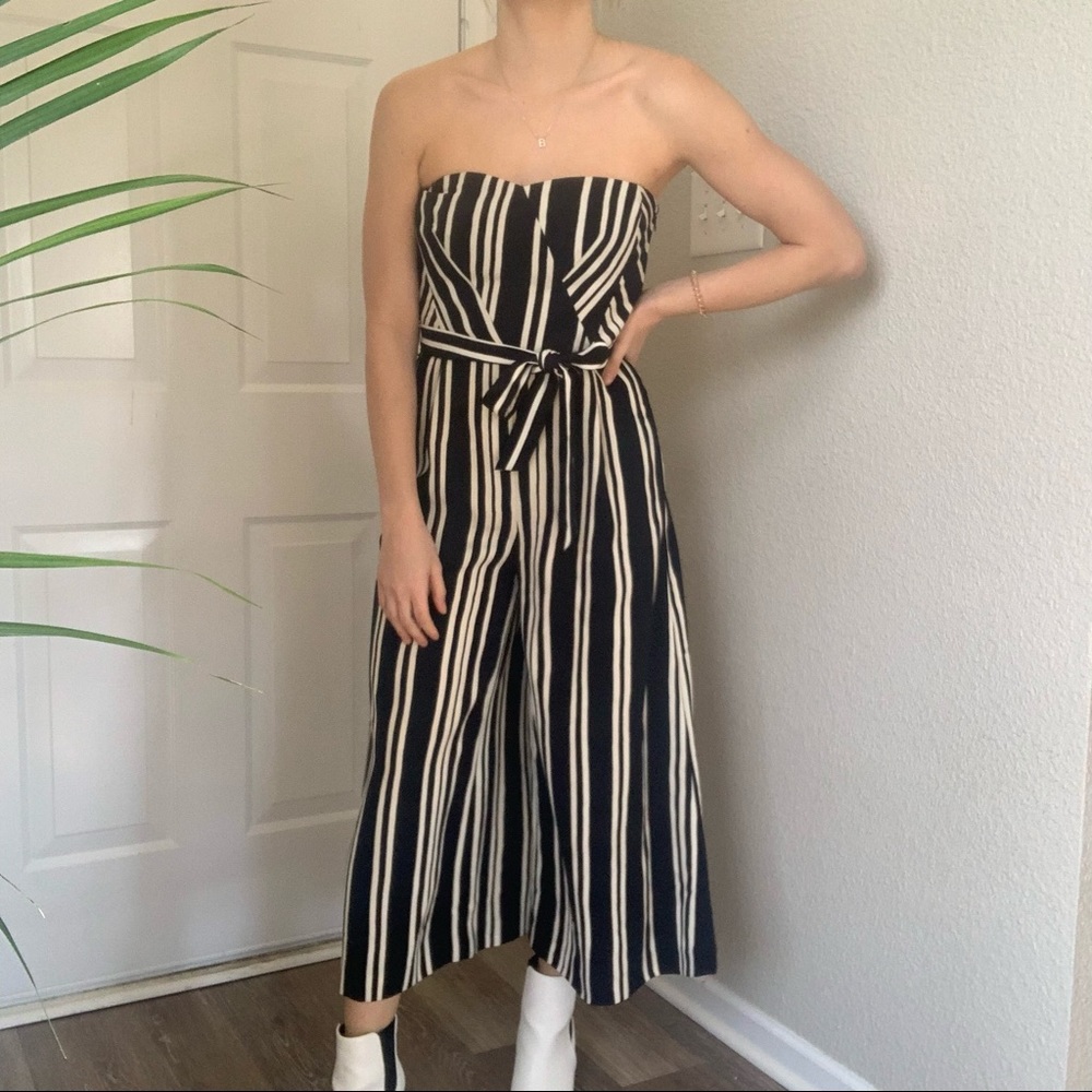 Blue white stripe jumpsuit strapless